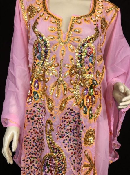 画像2: エジプト製ピーコックハリジドレス☆baby pink  ☆ (2)