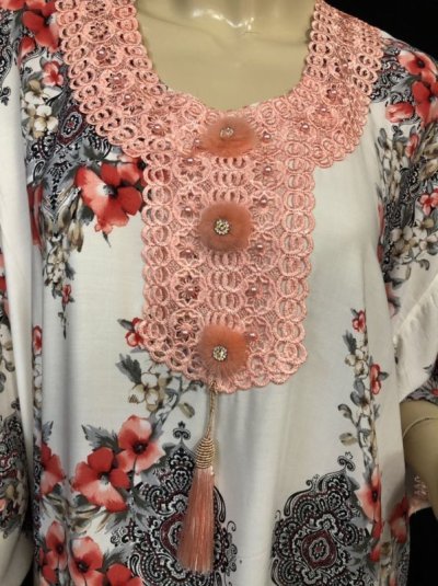 画像1: モロッコのガラベーヤ☆white salmon pink tassel ☆