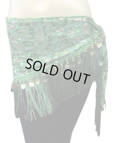 画像1: メッシュスパンコールブロダリーフリンジスカーフ☆グリーン☆ (1)