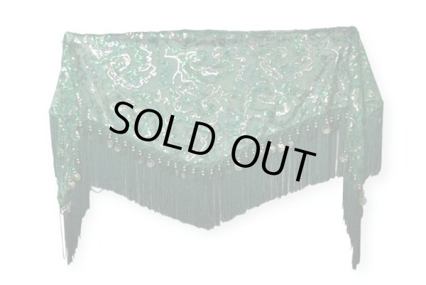 画像2: メッシュスパンコールブロダリーフリンジスカーフ☆グリーン☆ (2)