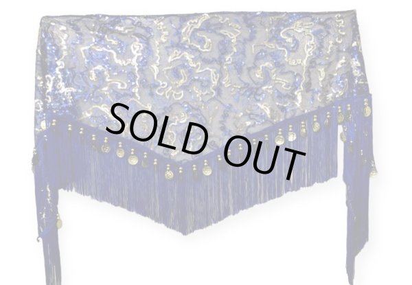 画像2: メッシュスパンコールブロダリーフリンジスカーフ☆ロイヤルブルー☆ (2)