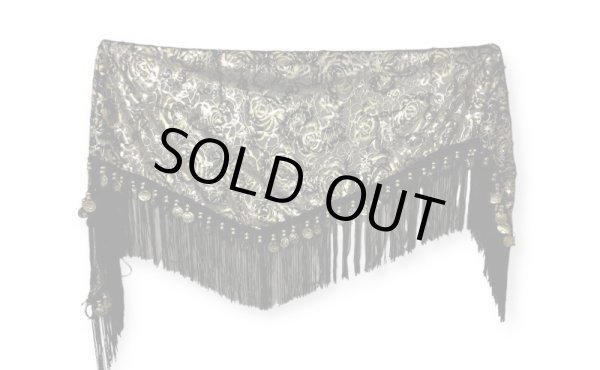 画像2: メッシュスパンコールブロダリーフリンジスカーフ☆ブラック&ゴルド☆ (2)