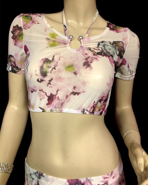 画像3: プリントメッシュチョリ&ヒップスカーフセット☆プラムフラワー☆ (3)