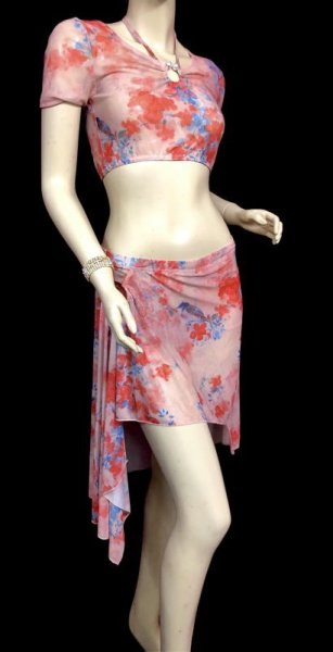 画像2: プリントメッシュチョリ&ヒップスカーフセット☆レッドフラワー☆ (2)