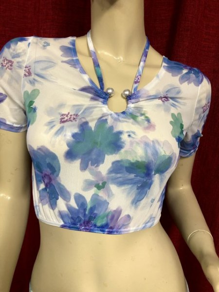 画像4: プリントメッシュチョリ&ヒップスカーフセット☆ブルーフラワー☆ (4)