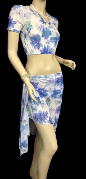 画像2: プリントメッシュチョリ&ヒップスカーフセット☆ブルーフラワー☆ (2)