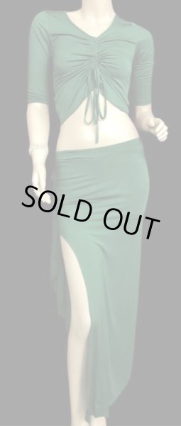 画像1: シンプルストレッチチョリ&スカートセット☆グリーン☆ (1)