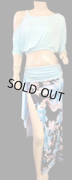 画像1: プリントストレッチオフショルダーチョリ&スカートセット☆ライトスカイブルー☆ (1)