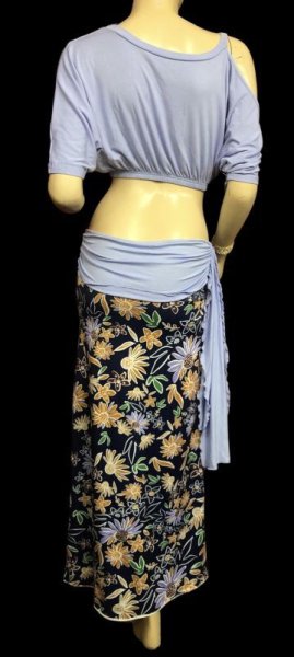 画像3: プリントストレッチオフショルダーチョリ&スカートセット☆ブルー☆ (3)