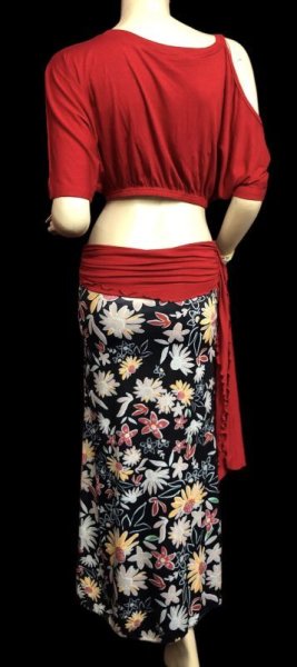 画像3: プリントストレッチオフショルダーチョリ&スカートセット☆レッド☆ (3)
