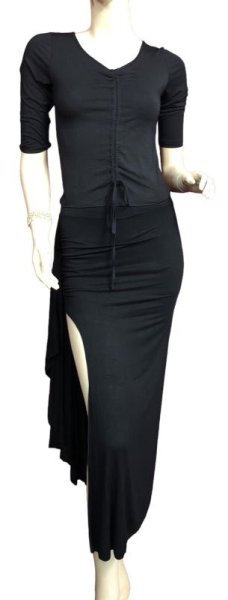 画像2: シンプルストレッチチョリ&スカートセット☆ブラック☆ (2)