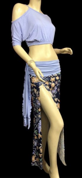 画像2: プリントストレッチオフショルダーチョリ&スカートセット☆ブルー☆ (2)