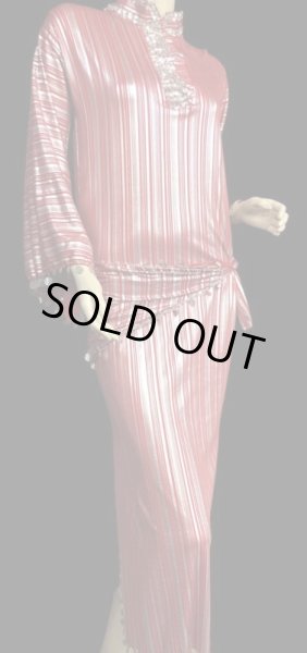 画像2: エジプト製ストライプラメバラディドレスII☆レッド×シルバー☆ (2)