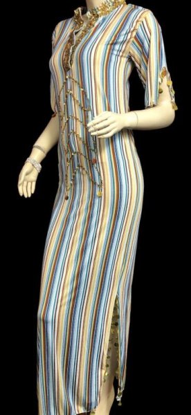 画像2: エジプト製ストライプ*nancy*バラディドレス☆ブラウンベイジュグラデーション☆ (2)