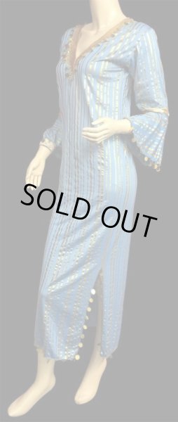 画像2: エジプト製ラメストライプサイディドレス☆スカイブルー✕ゴールド☆ (2)