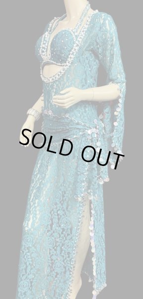 画像2: エジプト製ロマンティックレースサイーディ/ バラディドレス ☆ Green ☆ (2)