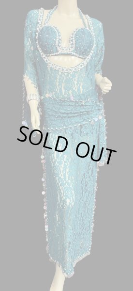 画像1: エジプト製ロマンティックレースサイーディ/ バラディドレス ☆ Green ☆ (1)