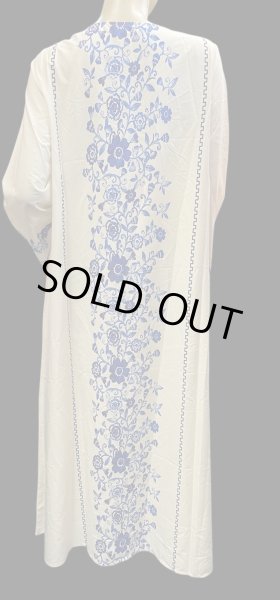 画像3: プリントポリエステルガラベーヤ☆white blue flower ☆前開きタイプ☆フロントオープン (3)