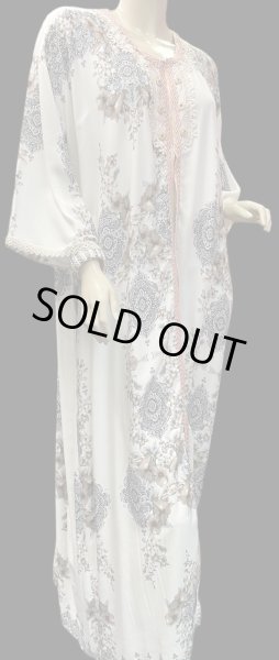 画像2: モロッコのガラベーヤ☆white brown flower☆前開きタイプ☆フロントオープン (2)