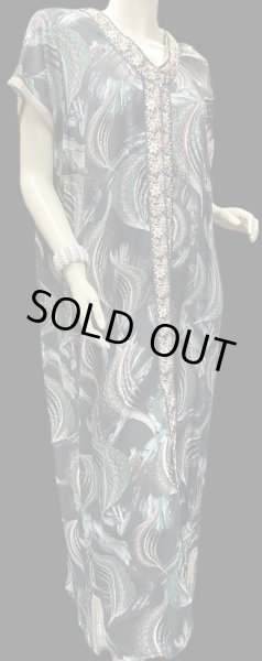 画像2: モロッコのガラベーヤ☆black green geometry ☆前開きタイプ☆フロントオープン (2)