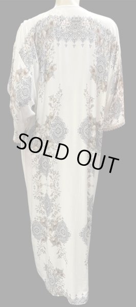 画像3: モロッコのガラベーヤ☆white brown flower☆前開きタイプ☆フロントオープン (3)