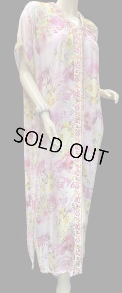 画像2: モロッコのガラベーヤ☆pink lime green flower ☆前開きタイプ☆フロントオープン (2)