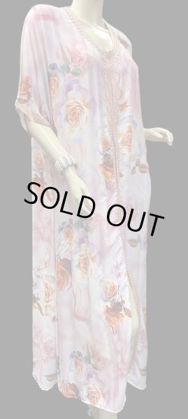 画像2: モロッコのガラベーヤ☆baby pink orange flower ☆前開きタイプ☆フロントオープン (2)