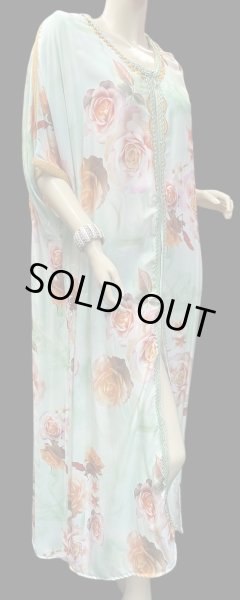 画像2: モロッコのガラベーヤ☆emerald green pink flower ☆前開きタイプ☆フロントオープン (2)