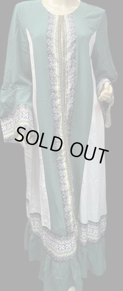 画像1: プリントポリエステルガラベーヤ☆Green ☆前開きタイプ☆フロントオープン (1)