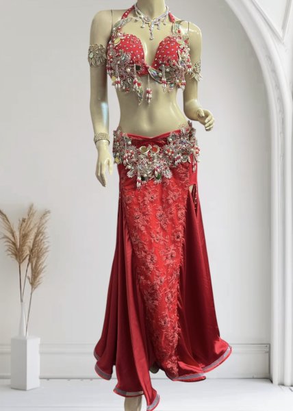 画像1: エジプトAmrオリエンタルコスチューム☆Elegant fresh red ☆ (1)