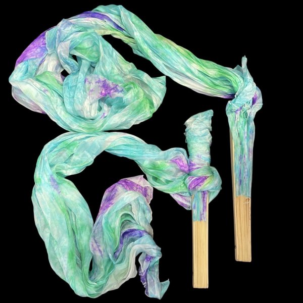 画像1: シルクファンベール（２本セット）/タイダイ☆green&purple& turquoise ☆ (1)