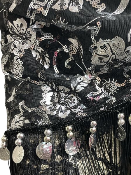 画像3: メッシュスパンコールブロダリーフリンジスカーフ☆ ブラック&ブラック&シルバー☆ (3)