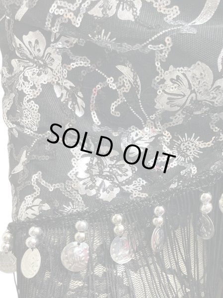 画像3: メッシュスパンコールブロダリーフリンジスカーフ☆ ブラック&ブラック&シルバー☆ (3)