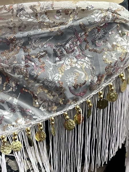 画像3: メッシュスパンコールブロダリーフリンジスカーフ☆ ブラック&オワイト☆ (3)