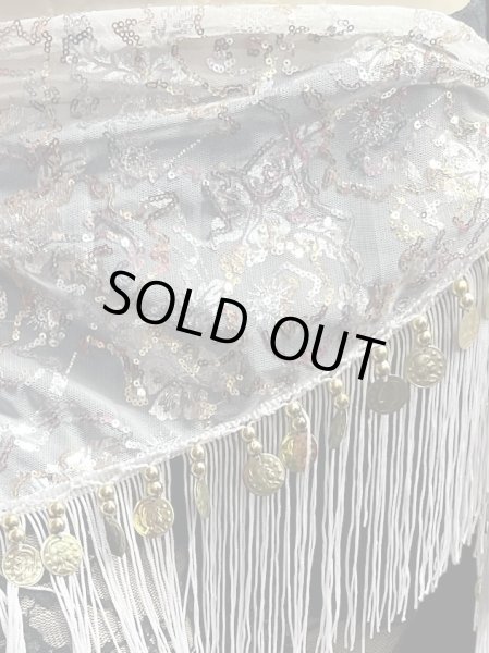 画像3: メッシュスパンコールブロダリーフリンジスカーフ☆ ブラック&オワイト☆ (3)