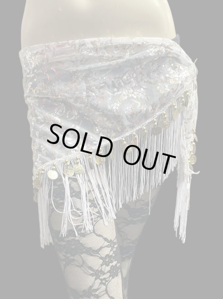 画像1: メッシュスパンコールブロダリーフリンジスカーフ☆ ブラック&オワイト☆ (1)