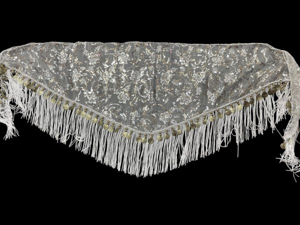 画像2: メッシュスパンコールブロダリーフリンジスカーフ☆ ブラック&オワイト☆ (2)