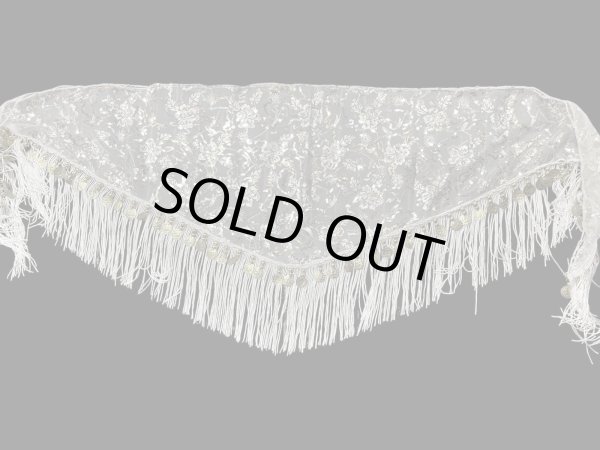 画像2: メッシュスパンコールブロダリーフリンジスカーフ☆ ブラック&オワイト☆ (2)