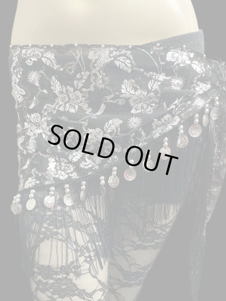 画像1: メッシュスパンコールブロダリーフリンジスカーフ☆ ブラック&ブラック&シルバー☆ (1)