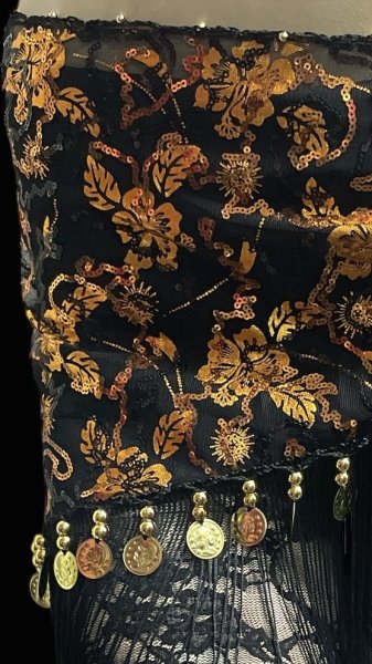 画像3: メッシュスパンコールブロダリーフリンジスカーフ☆ ブラック&オレンジ☆ (3)