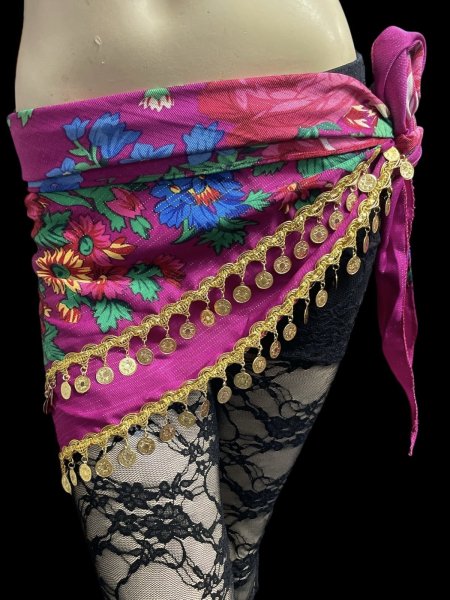 画像1: プリントフラワーコインスカーフ☆Rose pink☆ (1)