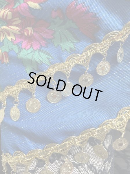 画像2: プリントフラワーコインスカーフ☆Turquoise blue☆ (2)