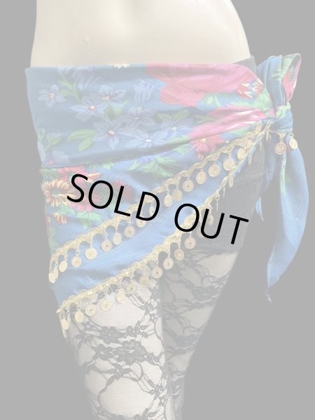 画像1: プリントフラワーコインスカーフ☆Turquoise blue☆ (1)