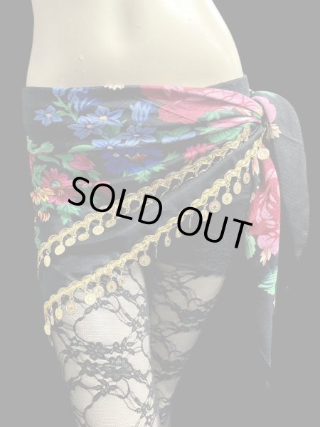 画像1: プリントフラワーコインスカーフ☆black ☆ (1)