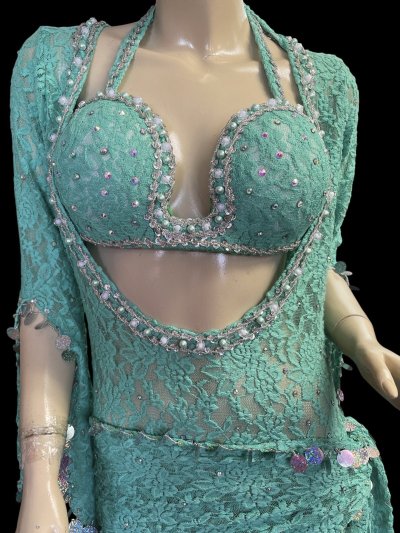 画像1: エジプト製ロマンティックレースサイーディ/ バラディドレス ☆emerald green ☆