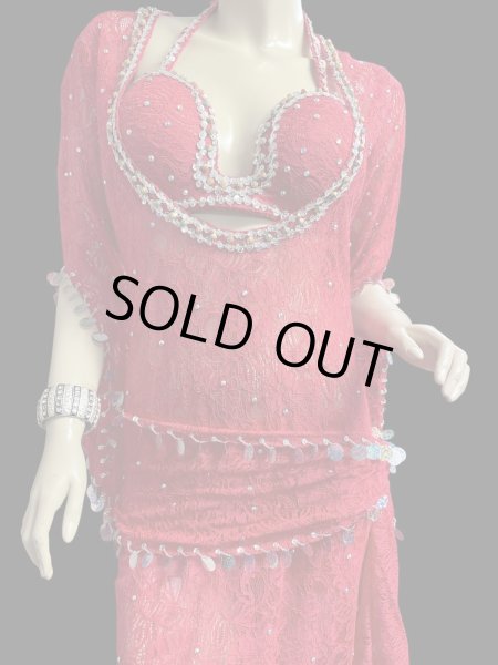 画像3: エジプト製ロマンティックレースサイーディ/ バラディドレス☆Red ☆ (3)