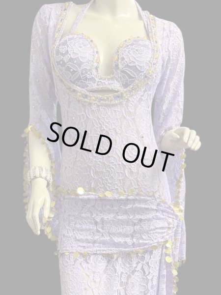 画像2: エジプト製ロマンティックレースサイーディ/ バラディドレス☆lavender ☆ (2)