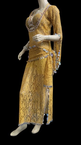 画像2: エジプト製ロマンティックレースサイーディ/ バラディドレス☆Mustard ☆ (2)
