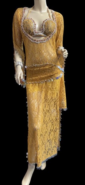 画像1: エジプト製ロマンティックレースサイーディ/ バラディドレス☆Mustard ☆ (1)