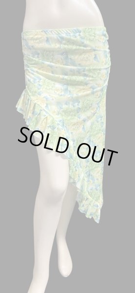 画像1: Amira Jamila オリジナル☆ストレッチフリルヒップスカーフ*yellow green flower * (1)